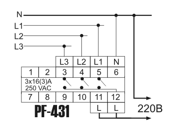 Схема подключения автоматического переключателя фаз PF-431